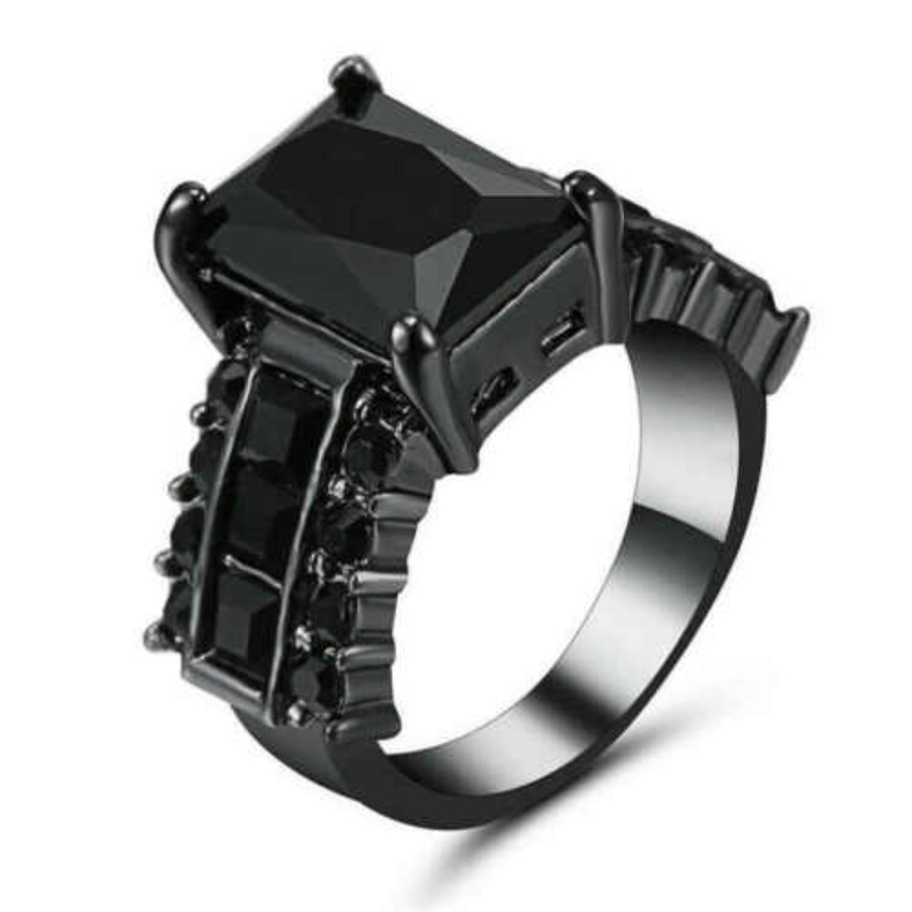 18K Black gold filled black Sapphire ring New
